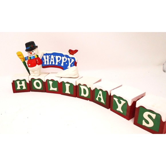 Midwest Importers All Wood "Happy Holidays" Snowman & Wooden Blocks #09065-7 - Picture 1 of 12